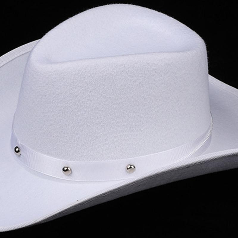 Western Style Cowboy Hat One Size White Cowgirl Hats with Studs Unisex Costume Top Hats Fedora Hat Halloween Props Caps