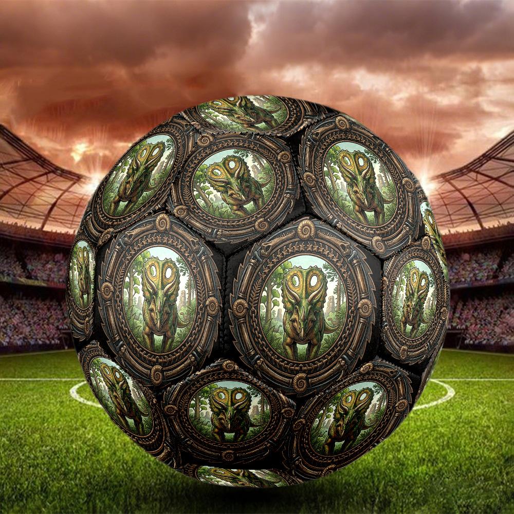 Prehistoric Triceratops Emblem Round Football Size 5 Adult Ball Suitable for Training Matches and Outdoor Team.