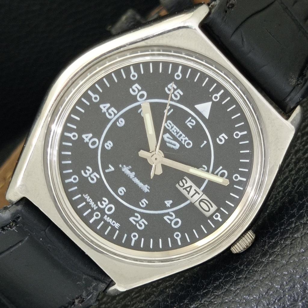 VINTAGE SEIKO 5 AUTOMATIC 6309A JAPAN MENS BLACK COLOR DIAL WATCH A701520-5 R206b-a701520