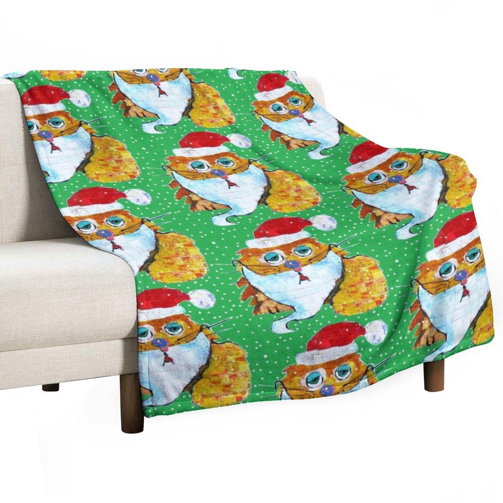 

Santa Cat Throw Blanket Tourist Weighted Personalized Gift Soft Plaid Blankets 30x40in