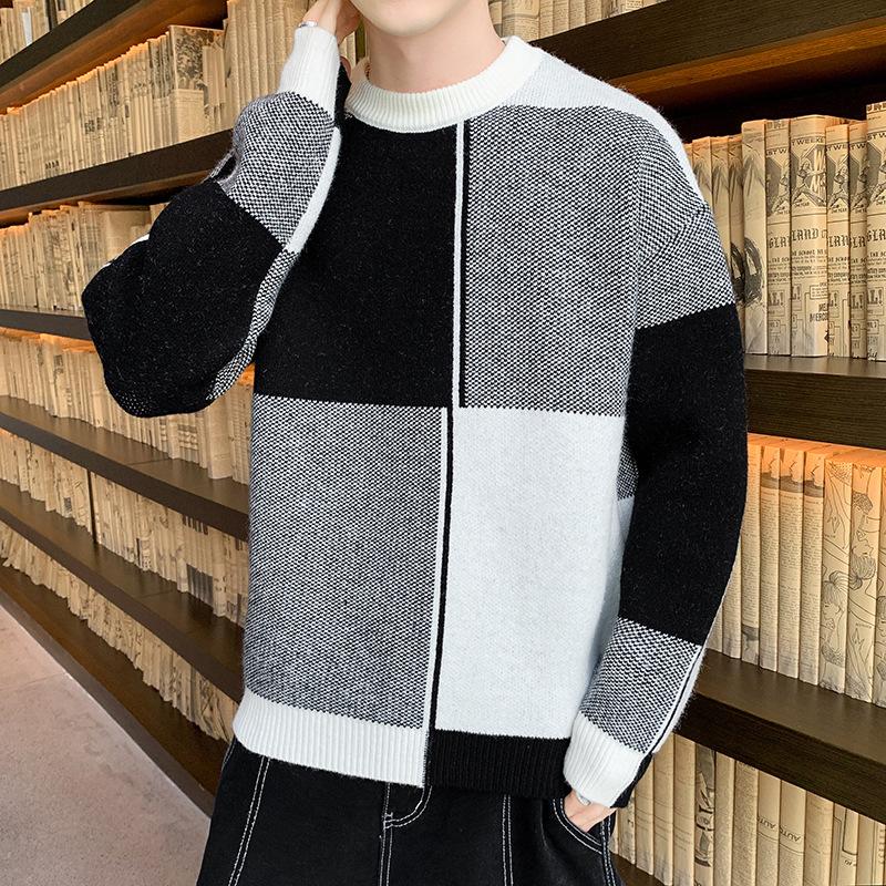 Fashionable Versatile Padded Thickened Warm Men's Shirt Knit Sweater Round Neck High Quality Fabric Fashionable Versatile Sweater