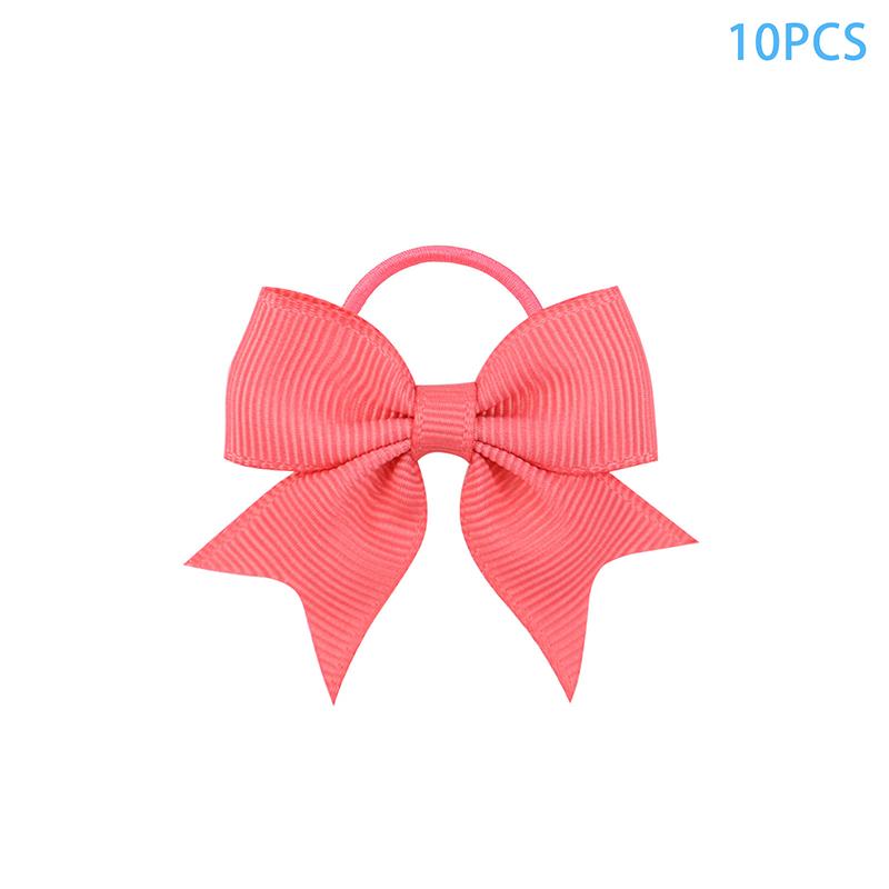 10Pcs  Color Grosgrain Ribbon Bows Elastic Hairties Hair Bands Girls Spring Head Rope Hair Accessories