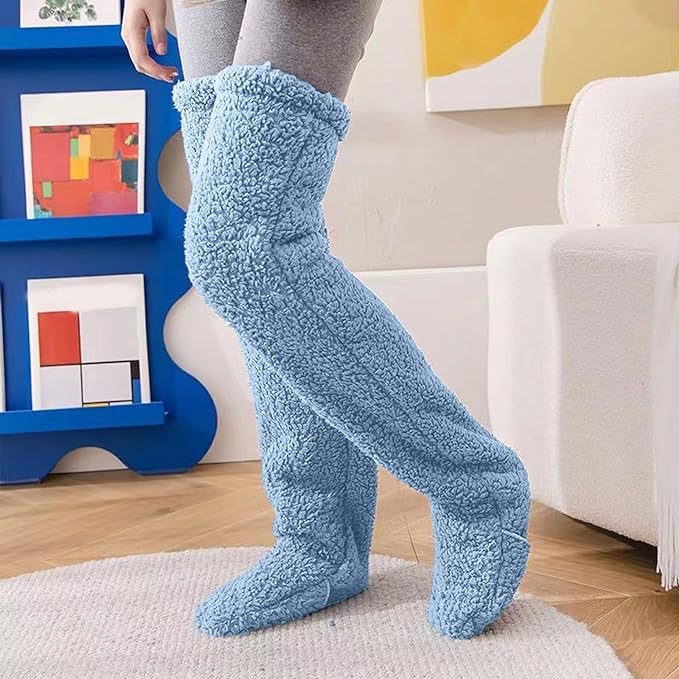 Socken über dem Knie, flauschige Plüsch-Slipper-Strümpfe, pelzige lange Beinwärmer, Winterschlafen zu Hause