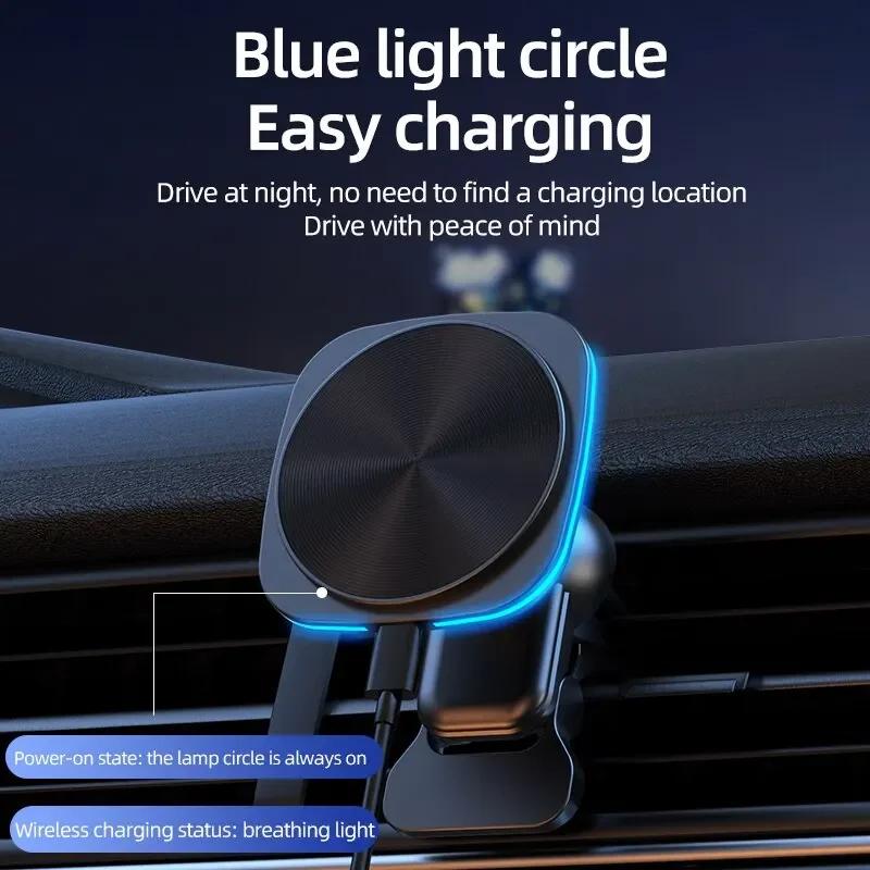 RGB Car Magnetic Phone Holder Stand 30W Wireless Charger Car Mount For iPhone 14 13 12 Pro Max Car Fast Charging Station Macsafe