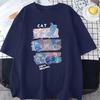 Fun Mischievous Cat Print Japanese Style T-Shirts Men Women Fashion Tshirs Breathable Summer T-Shirts Cotton Loose Tee Clothes