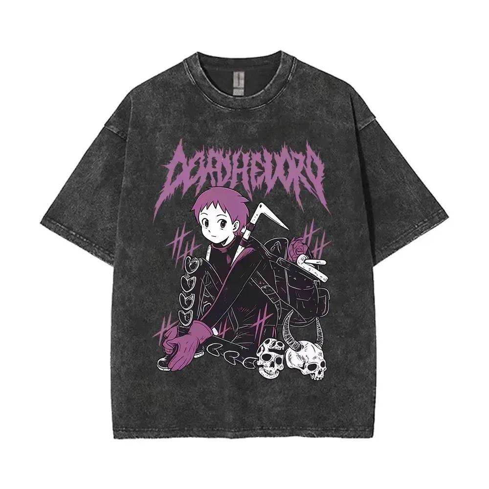 Dorohedoro Nikaido  Dark Metal Style · Scythe & Skull  Vintage Washed Oversized Streetwear T-Shirt L