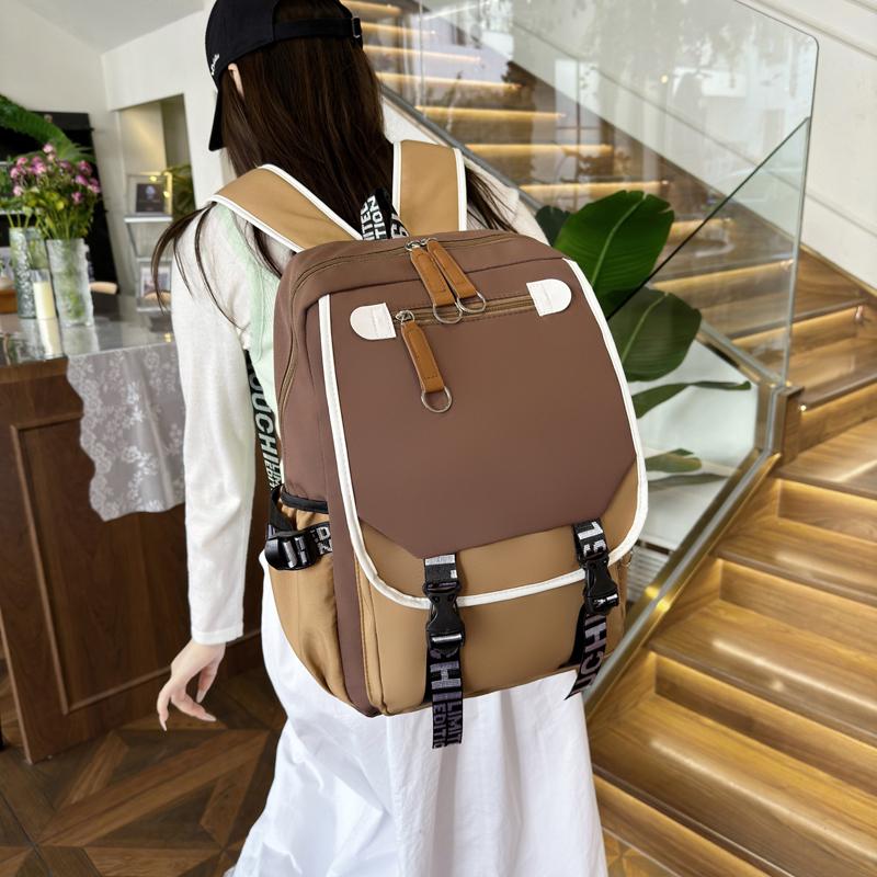 Junior High School Student Schoolbag Color Block Women's Backpack Men Large Capacity Backpack Computer Bag
