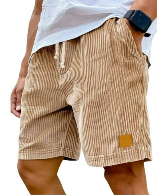 2025 Men's Retro Embroidered Logo Corduroy Drawstring Shorts