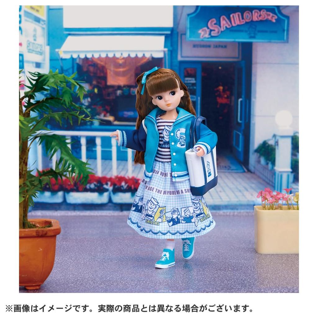 Takara Tomy Doll Retro Licca Sailor Marine Fashion Pretend Play Toy for Ages 3 and Up Licca-chan Dress-Up