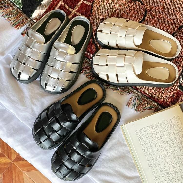 Cowhide version~ Beach bag head slippers women's outer wear 2025 summer new casual versatile woven Roman sandals