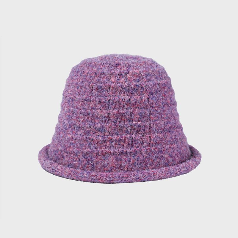 Autumn Winter Knitted Bucket Hat Women's Curling Solid Color Warm Fisherman Hat