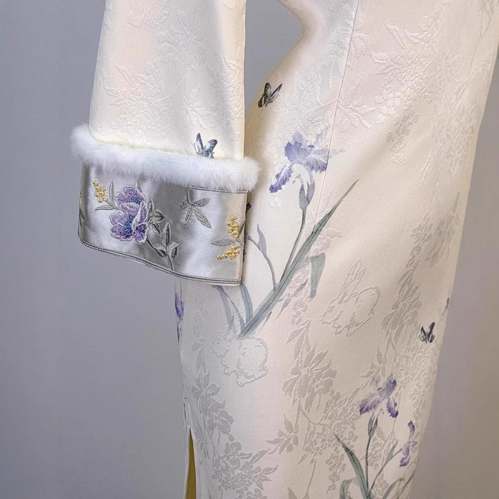 Vintage Republik China Stil Pelzgefüttertes Cheongsam Kleid für Herbst/Winter