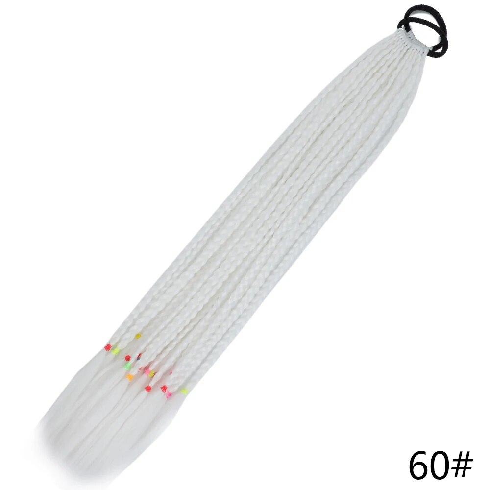 XINRAN Synthetic Long Straight Braids Hair With Rubber Bands Rainbow Braided Ponytail For Women And Girls Cosplay Party Accessories