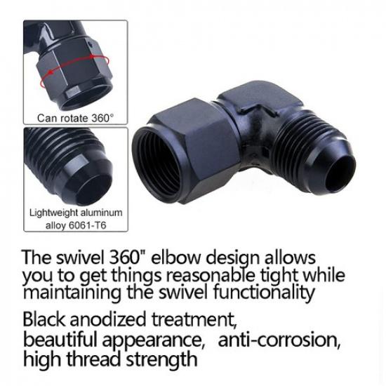 1-2PC AN8 Female to 8AN Male 90 Degree Flare Swivel Hose Fitting Adapter Black