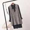 Women's V-Neck Sweater Vest & Knitted Top Set - Mid-Length, Thickened, Korean Style, Sleeveless for Autumn/Winter 2024