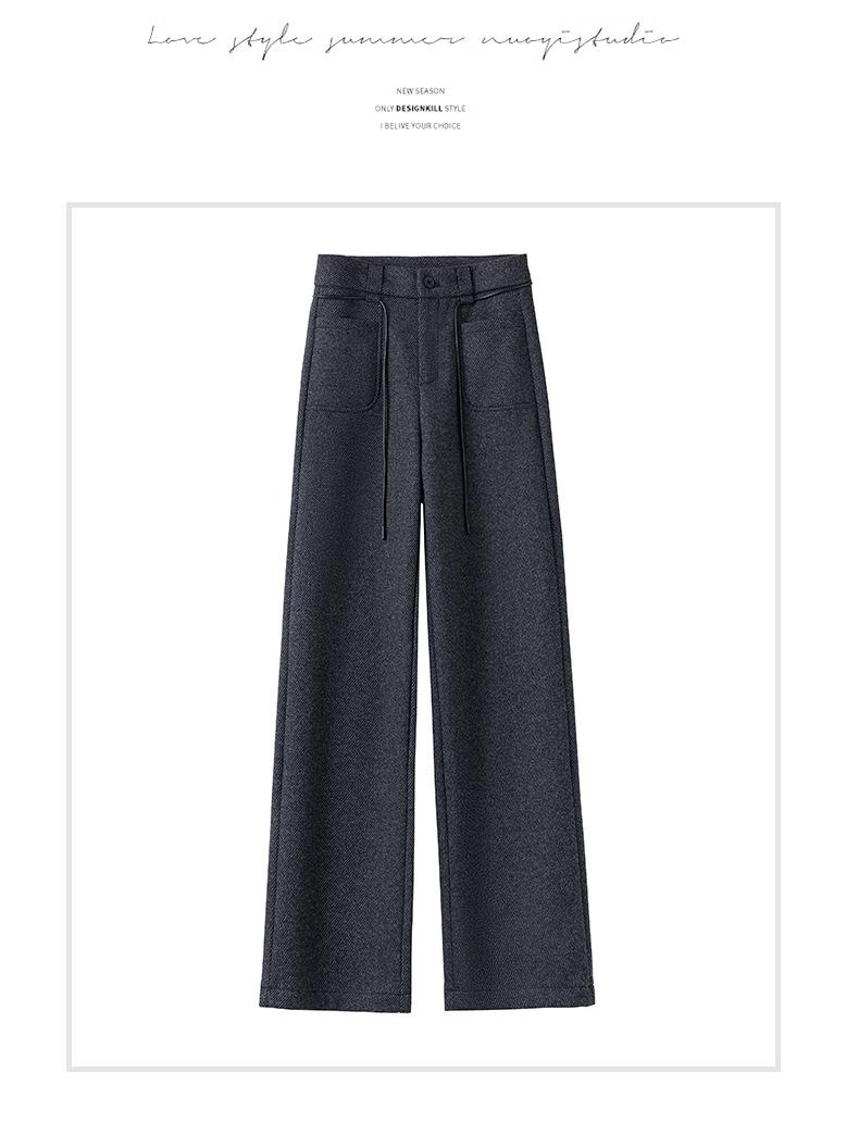 

Women s High-Waist Woolen Flannel Pants: Winter Thick, Loose, Narrow-Leg to Wide-Leg Style M черный серый