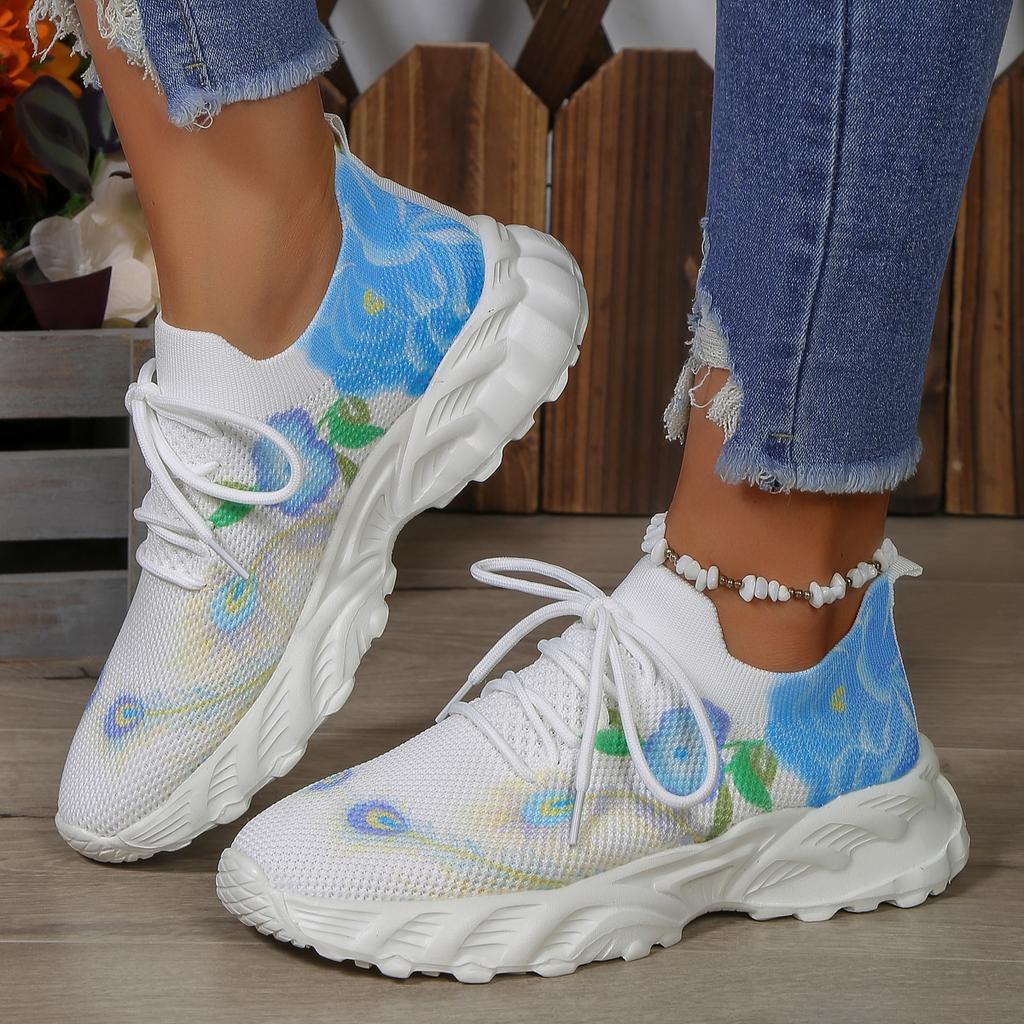 Mode Atmungsaktive Sneaker für Damen 2024 Frühling Neue Schnürung Floral Freizeit Schuhe Laufen Walking Sport Ballerinas Damen