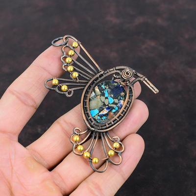 Copper Multi Turquoise Pendant Copper Wire Wrapped Pendant Handmade Jewelry Unique Pendant Bird Pendant Gemstone Copper Jewelry Gift For Him