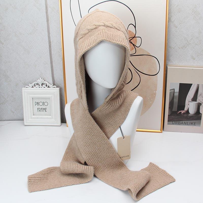 Twist knitted hooded scarf women's autumn and winter integrated warm pullover scarf versatile cold-proof headgear