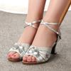 Gengzee Women's Modern Latin Dance Shoes, Adult High Heel Strap Ballroom Dance Shoes with Suede Sole, Silver, Size 23.0cm