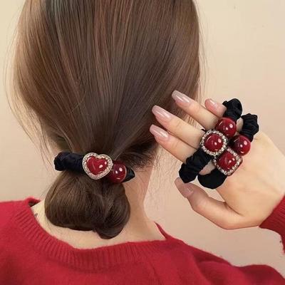 Élégant Strass Style Coréen Haricot Rouge Attache Cheveux Chignon 2025