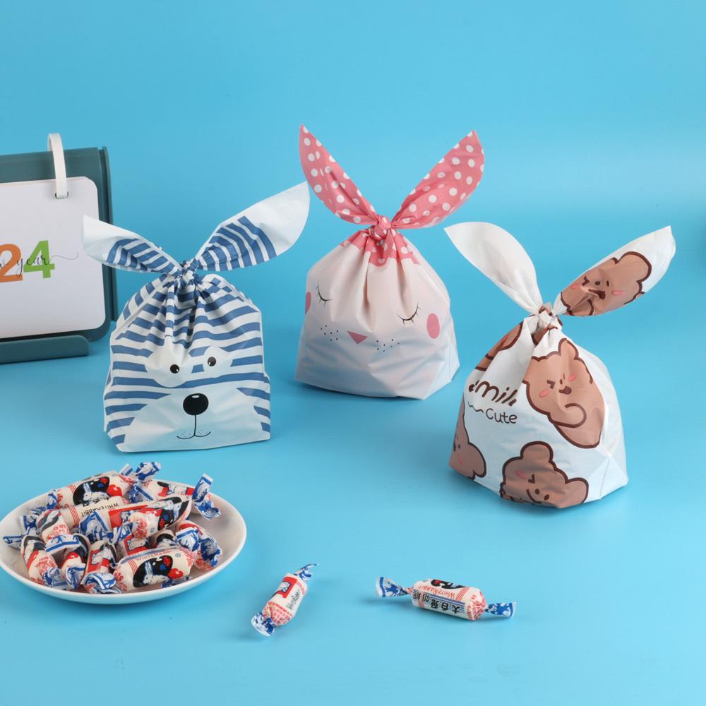 50Pcs Plastic Candy Bags Cookie Cute Carton Rabbit Ear Bags Biscuits Snack Baking Packing Supplies Gifts