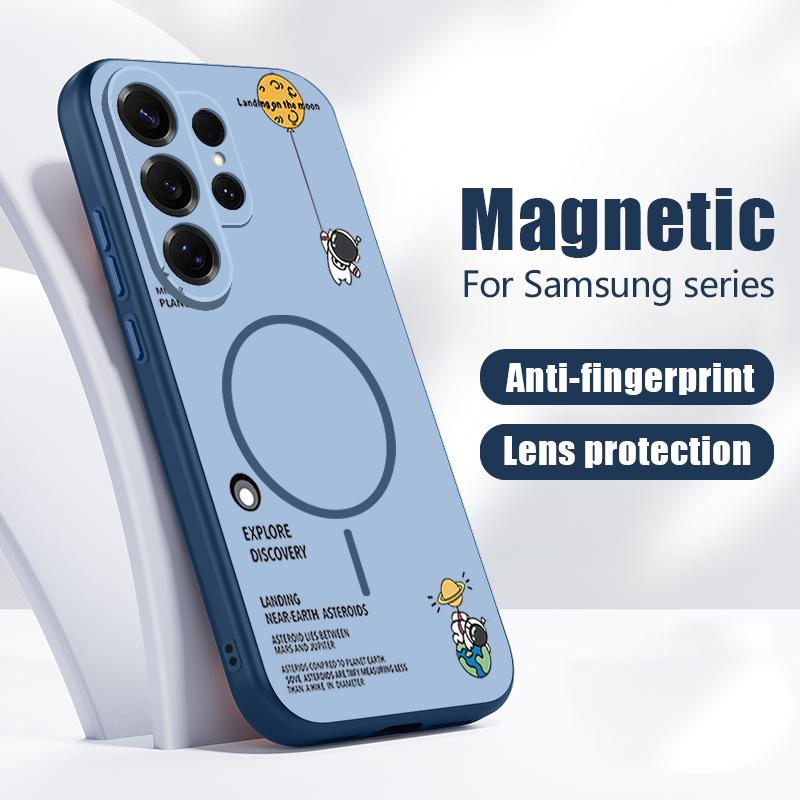 Magnetic For Magsafe Case For Samsung Galaxy S26 Ultra S25 Edge S24 Plus S23 FE S22 A54 A55 A56 5G Hanging Astronaut Pattern Matte Cover