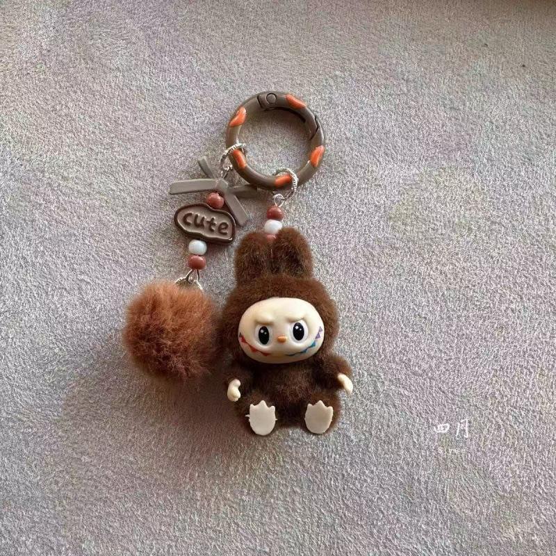 Roztomilý flokovaný sáček pro pár přívěsek na klíče od auta dekorativní přívěsek řetízek na mobil