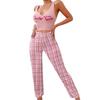 Sommer Damen 2-teiliges Homewear Pyjama Set Weste Color Block Karomuster Hose Oberteil mit Buchstabenprint Damen Pyjamas Homewear Freizeit Set