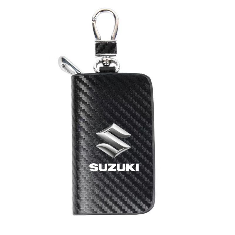 AAGJ1 Car Key Protector Bag Carbon Fiber Key Holder Keyring Wallet Zipper For Suzuki SX4 Swift Grand Vitara ALTO Car Accessories