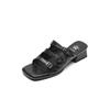 Black fashion outer wear one-word drag summer new square head thick heel open-toed super foreign style comfortable one-pedal sandals