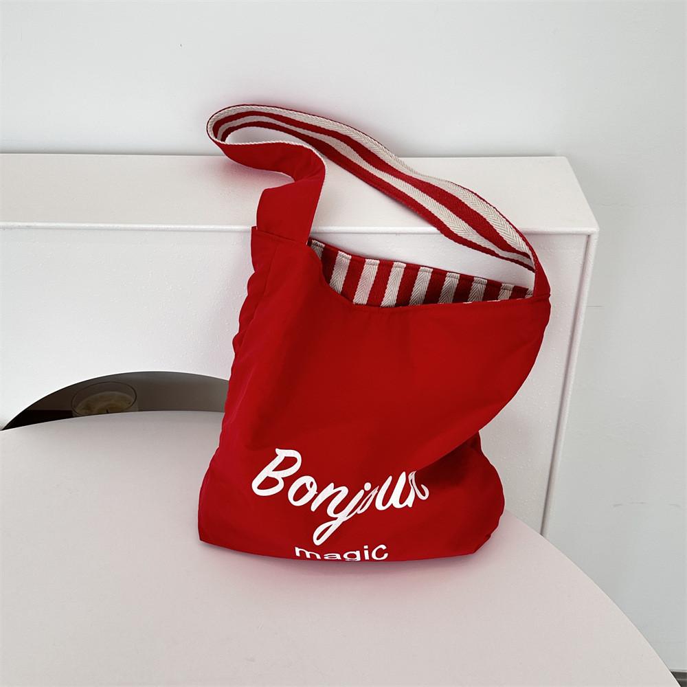 Fashionable Striped Canvas Tote Bag With Single Shoulder Strap For Casual Outings