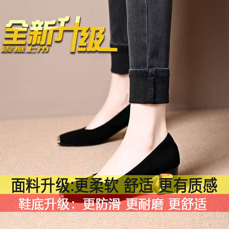 

Metal iron head shallow mouth temperament commuter thick heel four seasons single shoes women s 2025 new fashion simple French high heels 35