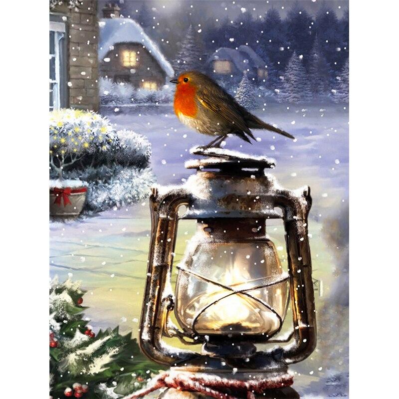 Pictură cu diamant 5D DIY Lampă stradală Broderie cu diamante Scenă de zăpadă Cusatura de cruce Burghiu rotund complet Artizanat Decor cadou