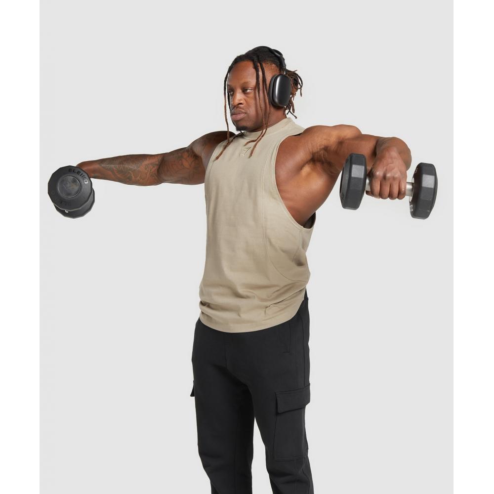 Gymshark Premium Lifting Drop Arm Tank Sand Brown A5a4w Nbzs.