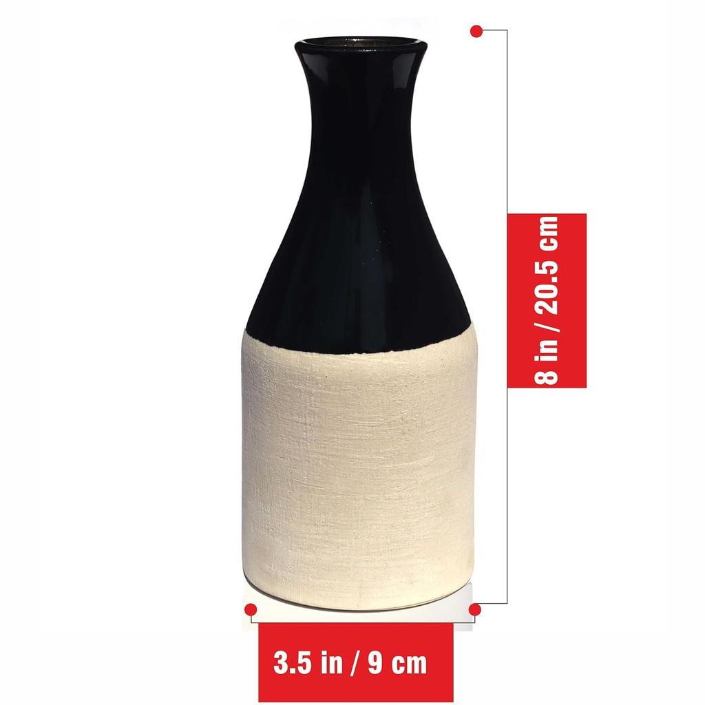 Handcrafted Black Ceramic Bottle-Shaped Flower Vase (8 Inches) for Home Décor, Living Room, Gifting, Decorative Small Vase (Flower NOT Included)
