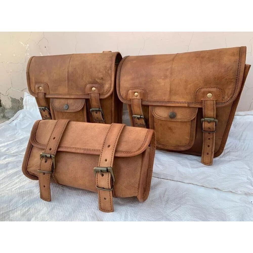 Combo Side Motorcycle Saddle Bag Tool Bags Saddlebag Luggage Leather Universal