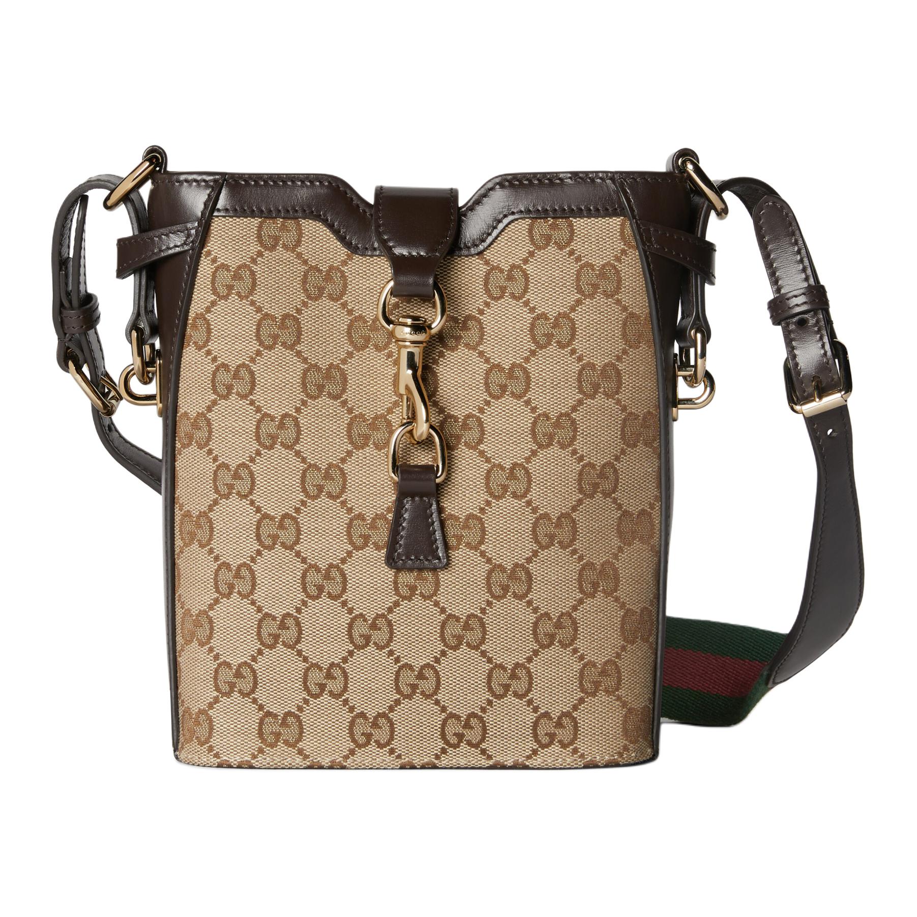 

Gucci Detachable Web Strap Hook Closure Canvas And Leather Trim Bucket Bag Women Shoulder Bag Beige Ebony 782919-FADAC-9762 Basic Set (Bag+Dust Bag)