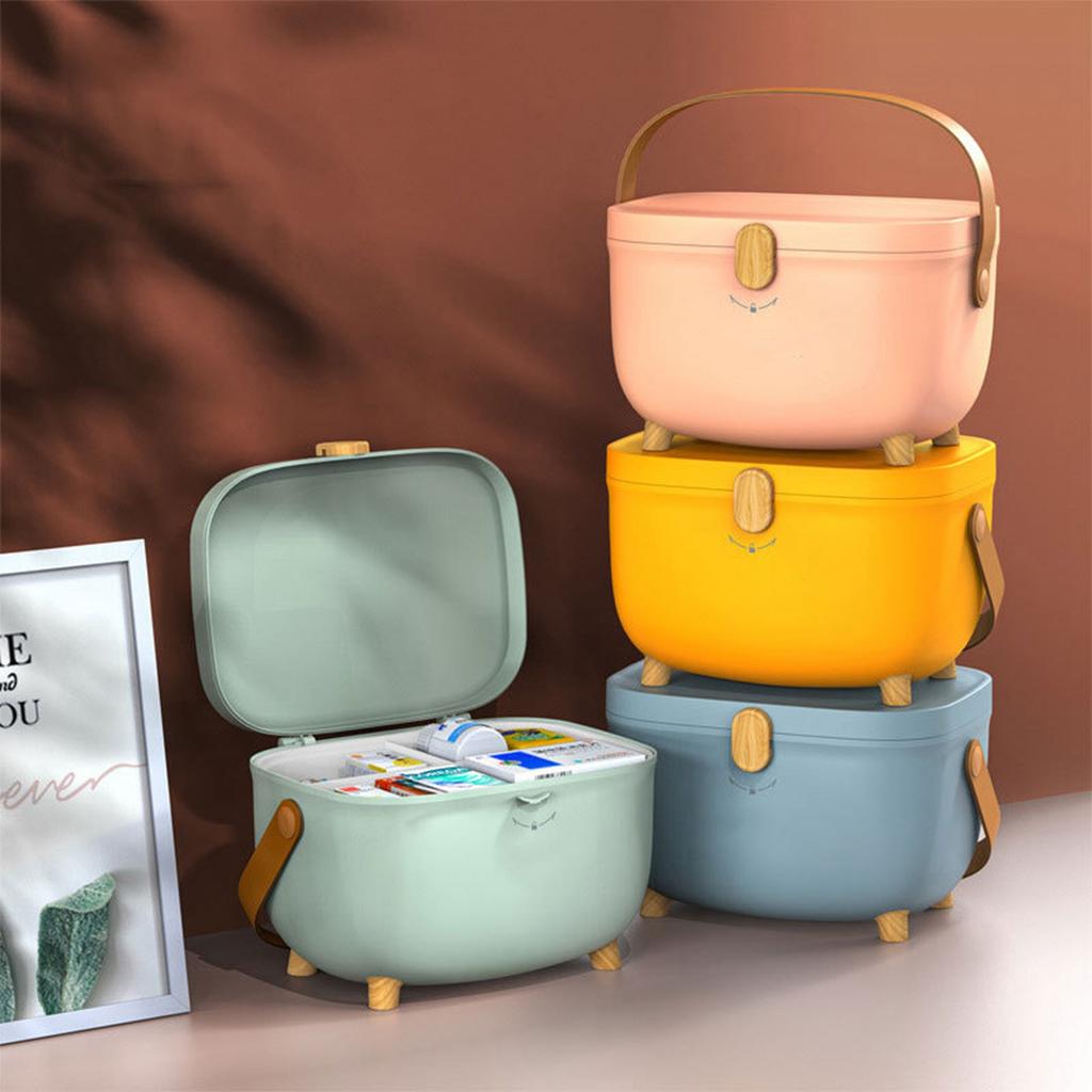 Plastic Medicine Storage Box Oval Double Layers Multi Grid Large Capacity Medical Box Organizer for Home Dorm Pink