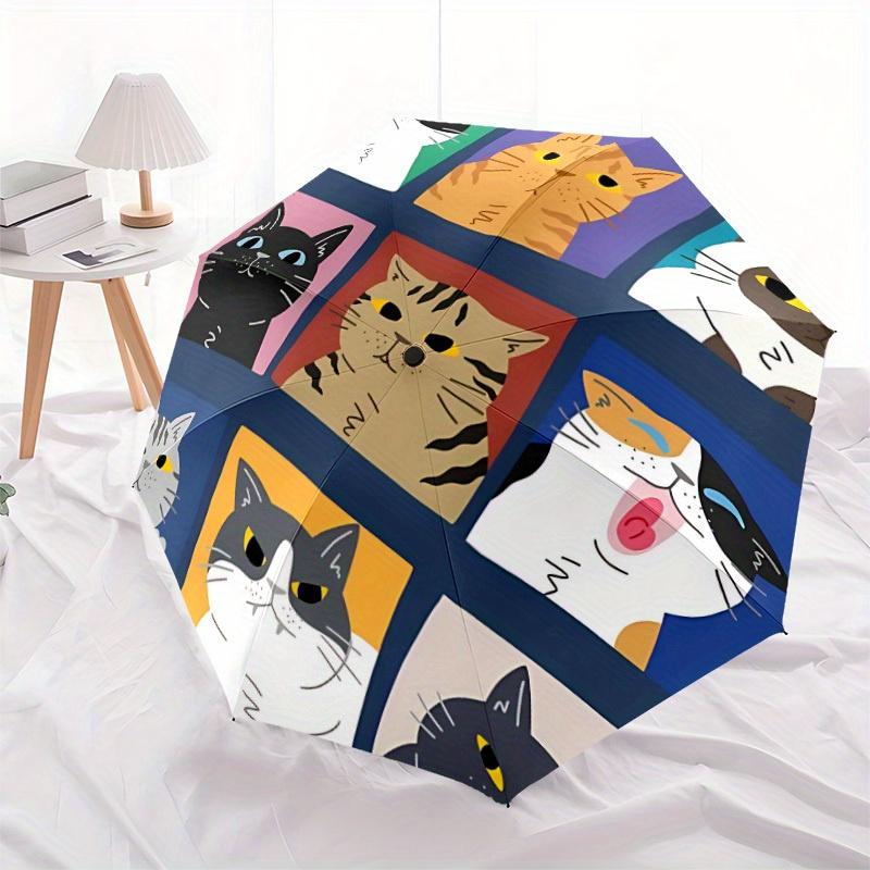 1pc Cat Collection Automatic Umbrella - Auto Open/Close Folding Umbrella with Reinforced 8-Rib Frame, 125