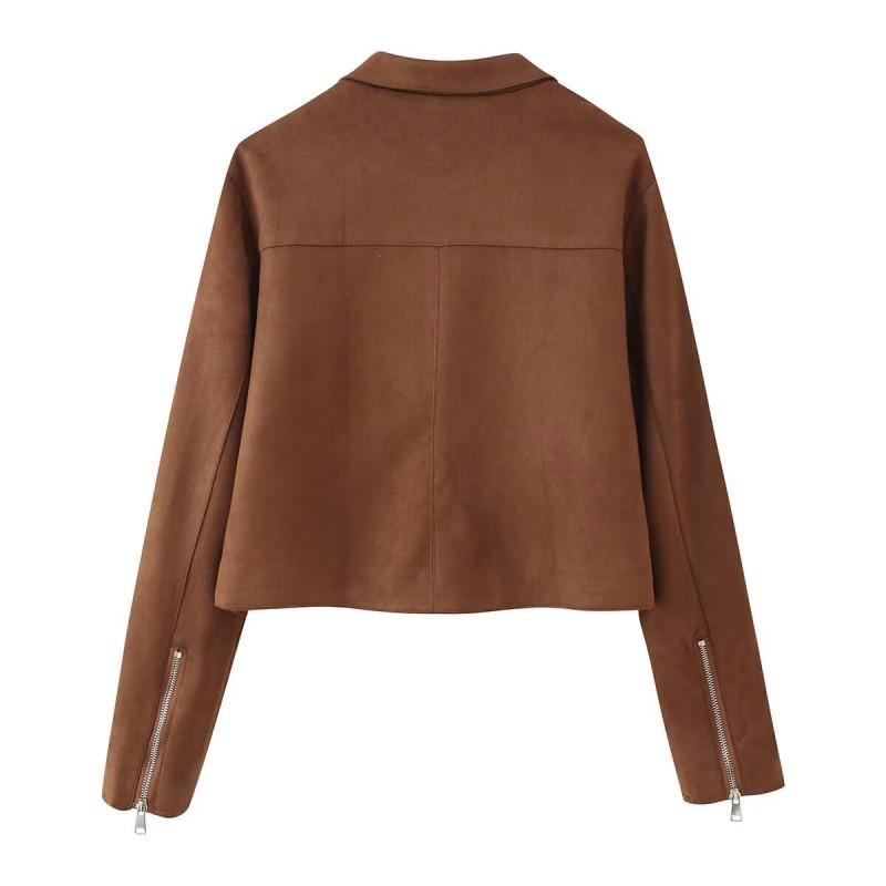 2026 Womens Fashion Zip-Up Short Jacket Solid Color Street Style Polo Collar Casual Outerwear