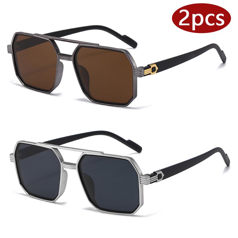 2pcs Trendy Double Beam Polygonal Pilot Sunglasses Luxury Women Metal Frame Sunglass Outdoor Driving Shade Eyeglasses Unisex