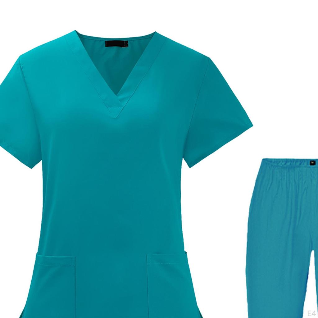 Einheitliches Scrub-Set Oberteil und Hose Bequem Maschinenwaschbar Stretch Unisex Kurzarm Multi