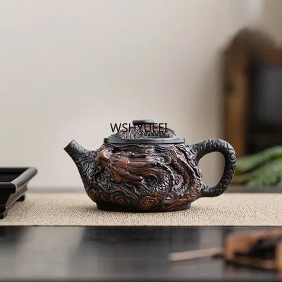 1 szt. Fioletowy garncarski zabytkowy czajniczek ceramiczny rzeźbiony czajniczek Kung Fu pojedynczy czajniczek urządzenie do robienia herbaty Pu'er zestawy do herbaty chiński czajniczek do herbaty