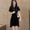 2026 Summer Korean Chic Zipper Polo Collar Irregular Short Sleeve Slimming Dress for Women