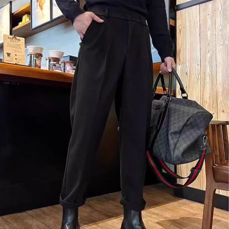 

Naples Men s High-End Wool Blend Black Suit Pants - Autumn/Winter, Korean Style, Straight Leg Casual S for 40-45 kg