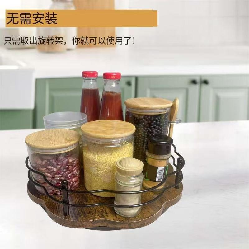360° Rotating Spice & Cosmetic Organizer - Wooden Desktop Turntable Storage Lazy Susan for Condiments/Makeup, Space-Saving Shelf