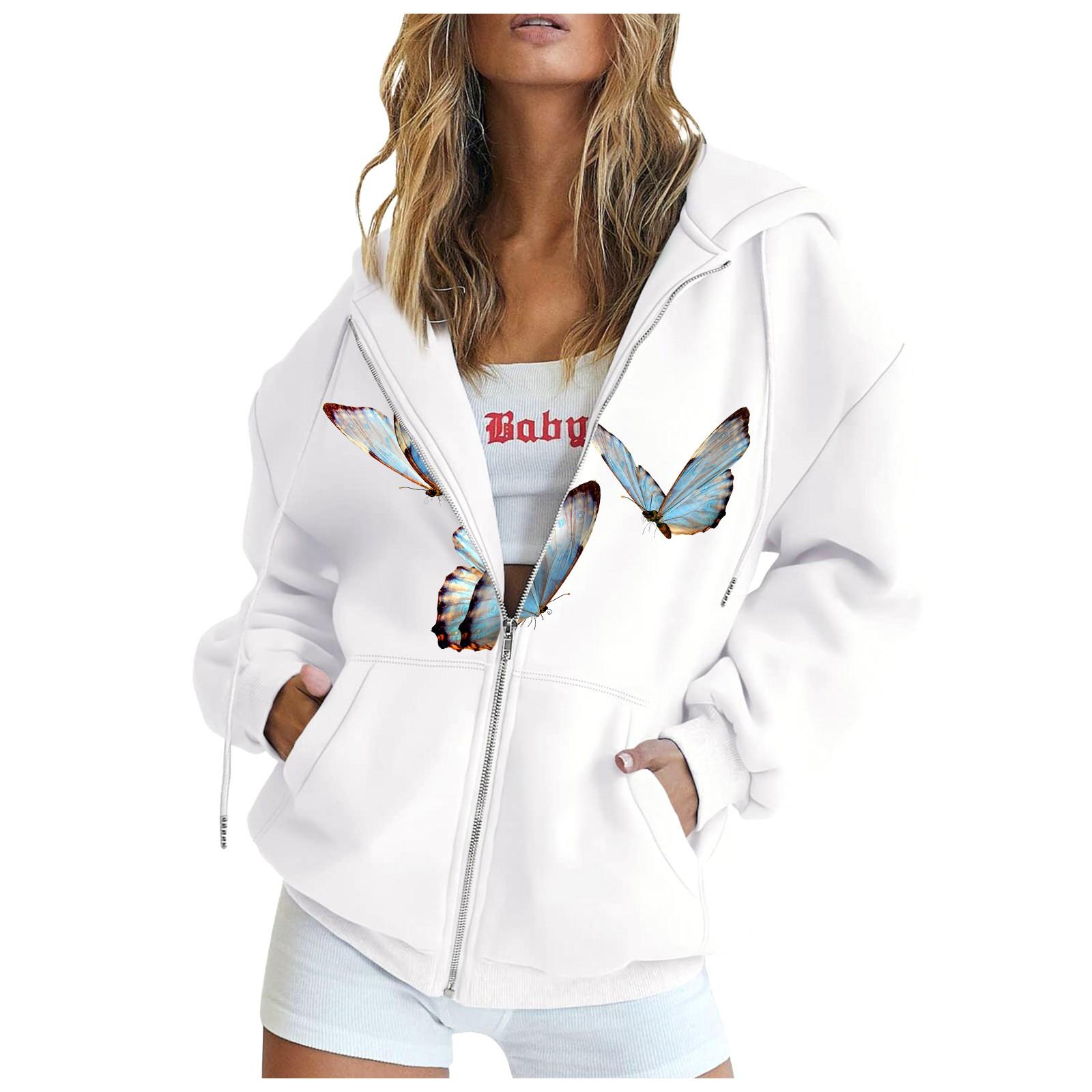 

Женская мода Свободная повседневная куртка-свитер с капюшоном и длинным рукавом с принтом S белый