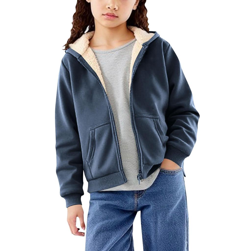 Boys Girls Fleece Lined Warm School  Zip Hoodie Sweatshirt  Jacket
