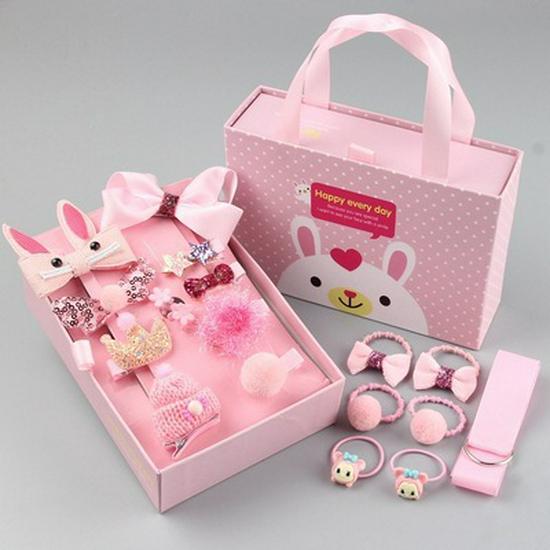 18-teilige Geschenkbox: Haarspangen & Haargummis Set für Kinder - Mädchen-Haarnadeln & Baby-Haarschmuck